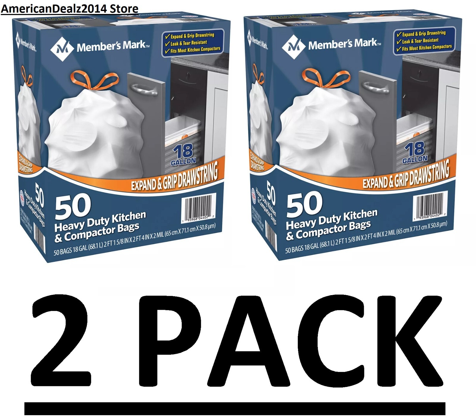 2 PACK - Heavy Duty Kitchen Compactor Trash Bags 18 gallon 50 ct (TOTAL 100 ct.)