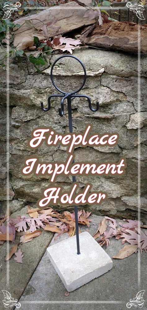 Fireplace Implement Hanger/Post, Firepit, Stone Base Design-Made by Blacksmith