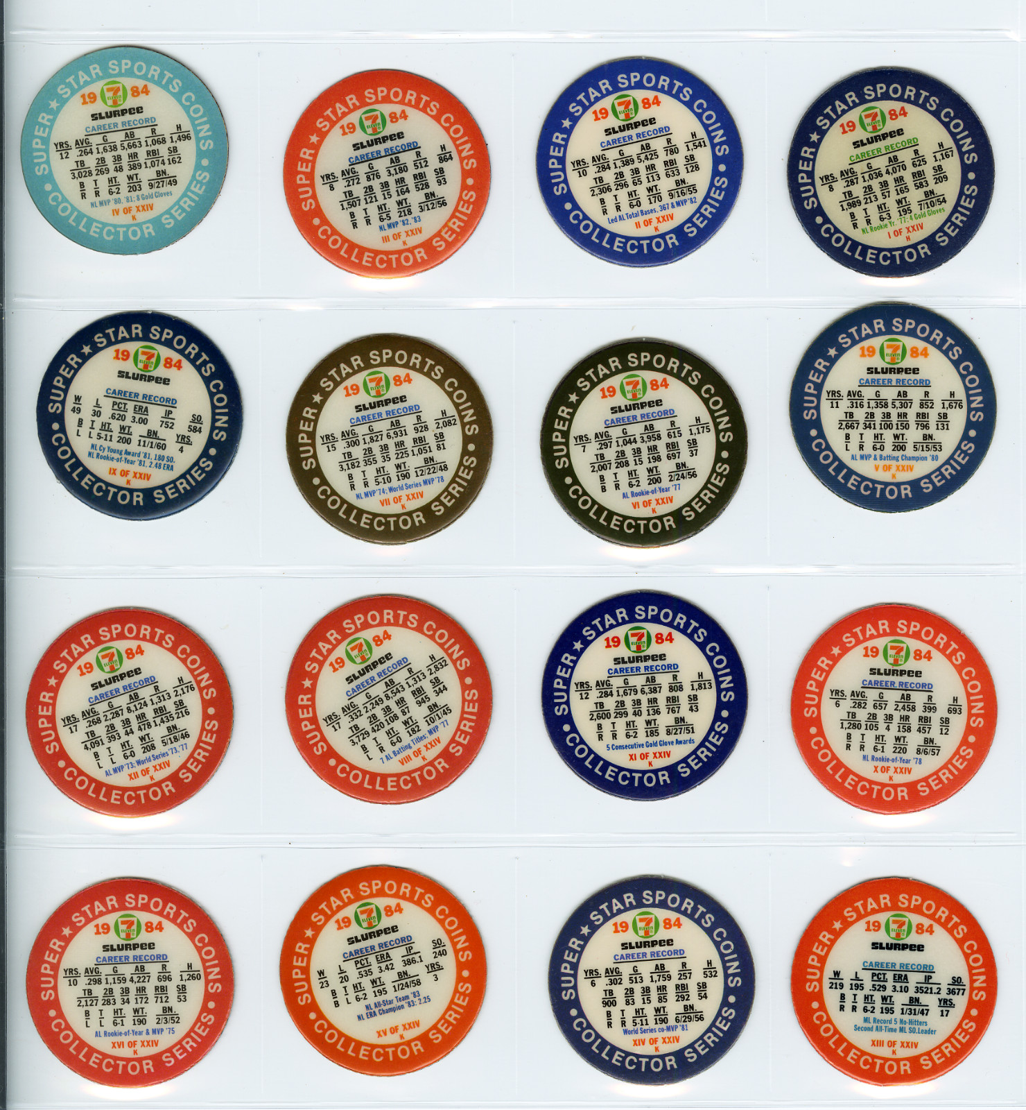 1984 7-11 Action Coins NM/MT Complete Set of 72 West (24) Central (24) East (24)