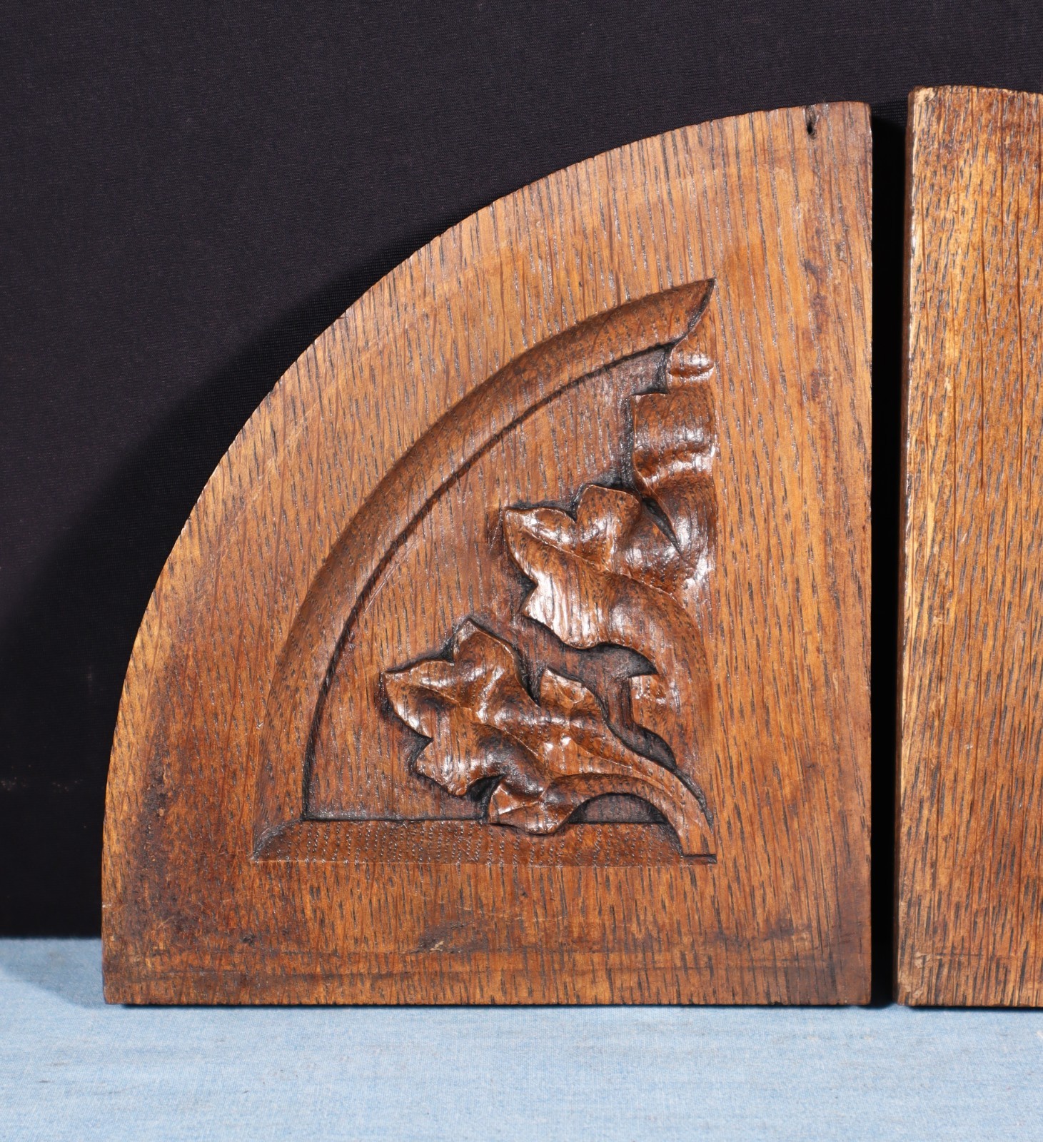 Pair of Gothic Carved French Architectural Panels/Trim in Solid Oak Wood Salvage