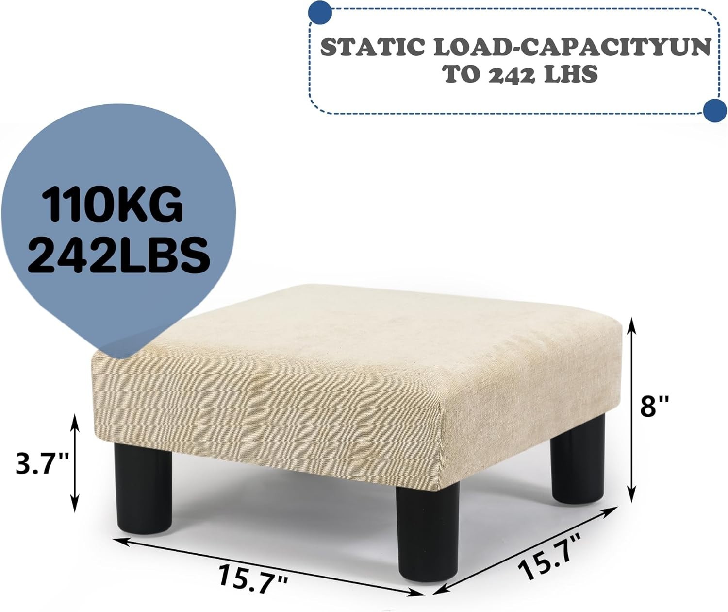 Compact Square Fabric Footstool Ottoman 15" Wheat Mid-Century Modern Desk Accent