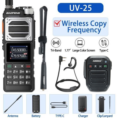 BAOFENG UV-25 WALKIE TALKIE LONG RANGE TRI-POWER TWO WAY RADIO&BLUETOOTH MIC KIT