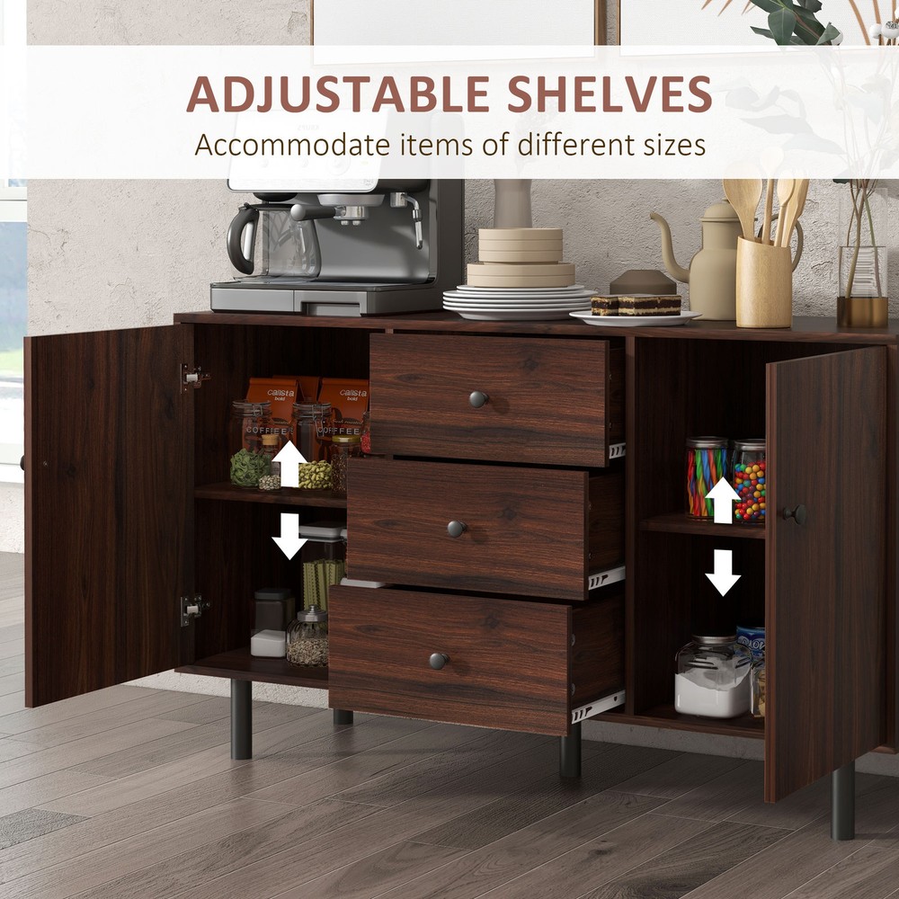 Retro Sideboard with 2 Cabinets 3 Drawers, Buffet Table Rustic Brown
