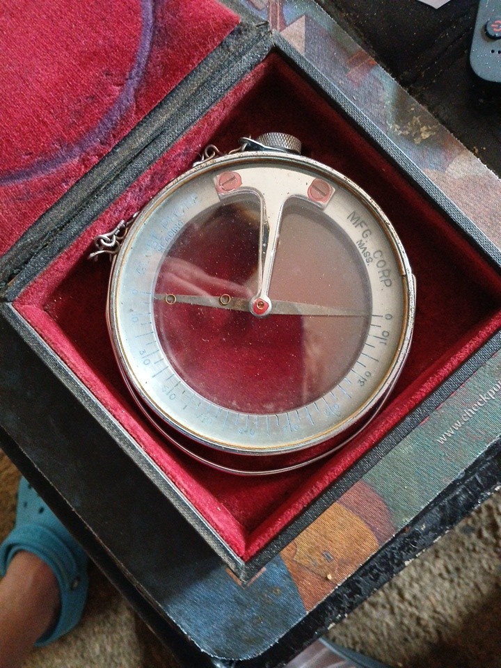 Antique GLOBE PHONE Dip Needle Compass with case - MFG CORP Mass