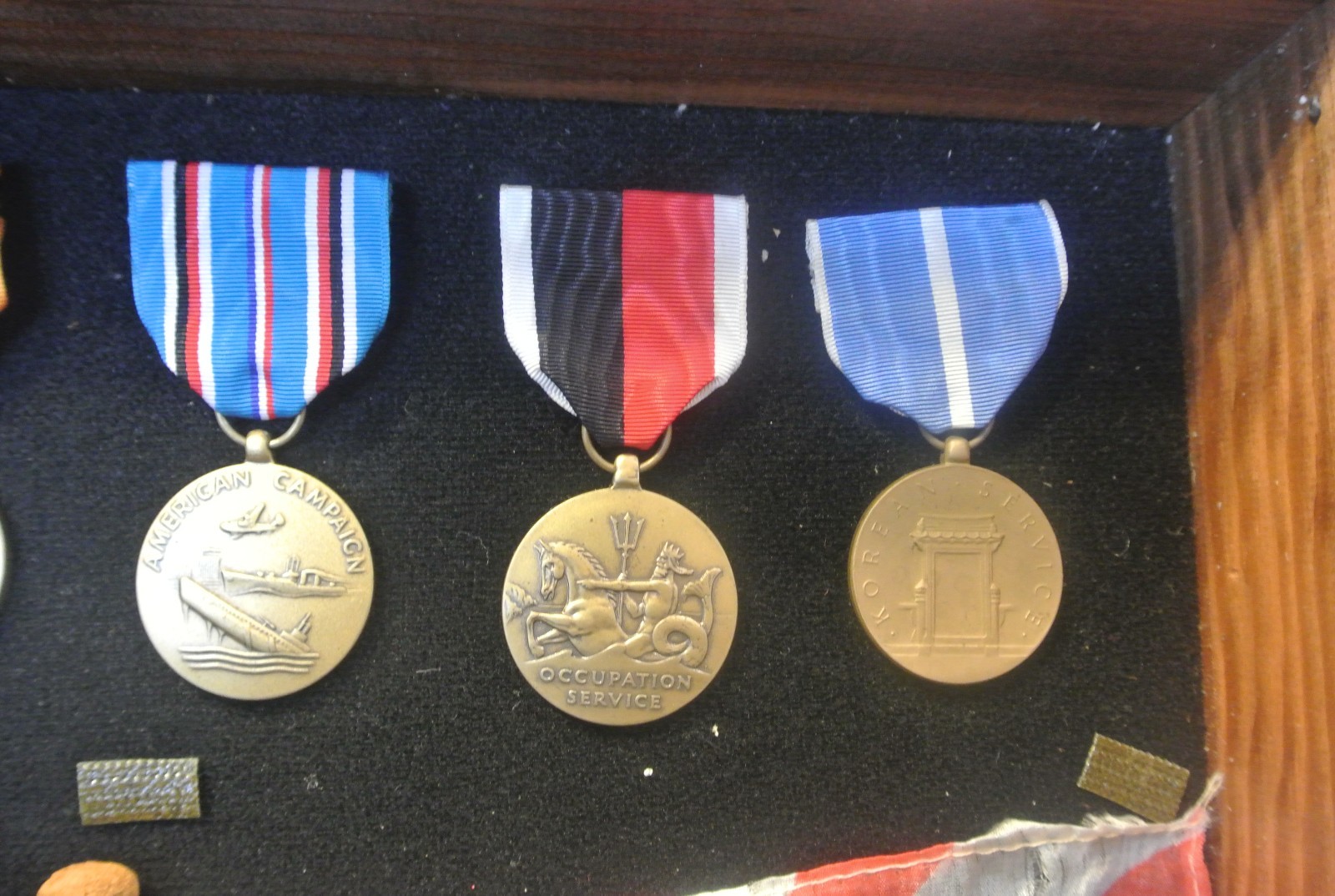 Vintage World War 2 Shadow Box US Navy Medals Ribbons Currency Flag USS Piedmont