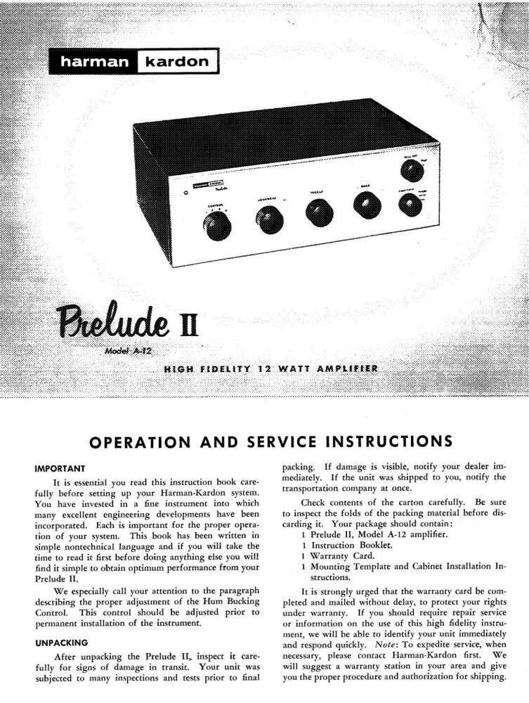 Harman Kardon A-12 Receiver Owners Manual