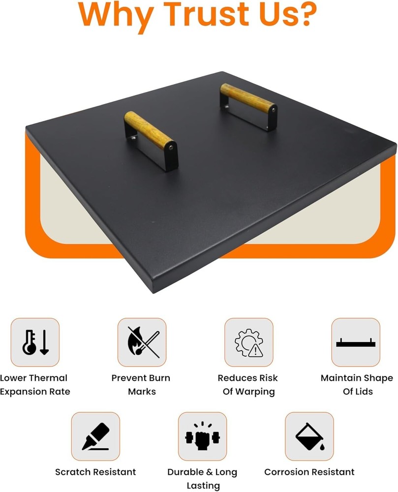 FEBTECH 21" Fire Pit Snuffer Lid Square for 19" Fire Pits with Wooden Handles