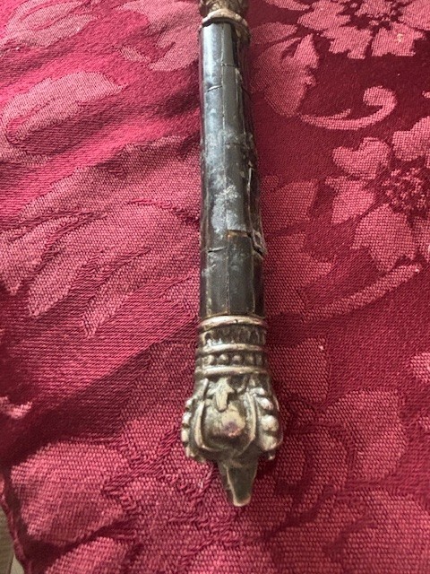 Vintage Pasta Server Black Horn Handle With Silver Plate Crown Tip