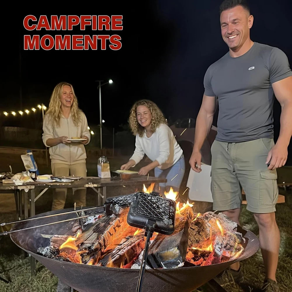 Mountain Pie Maker Cast Iron – Campfire Pie Iron, Hobo Pie Maker for Camping,