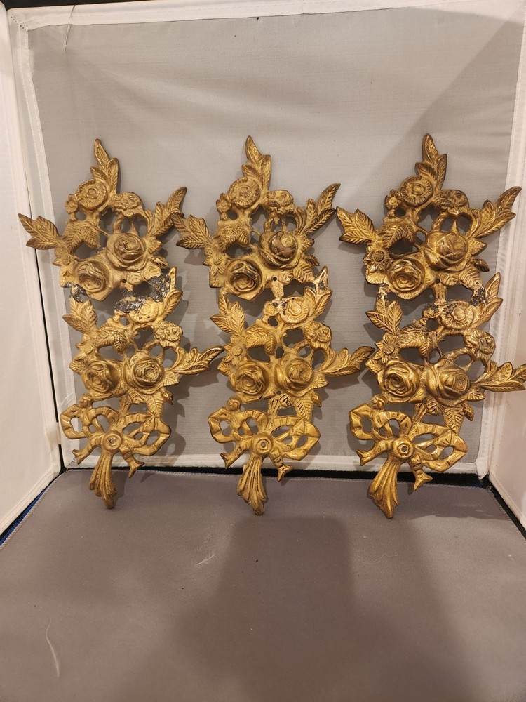 Solid Brass Rose Floral Wall Accents VINTAGE
