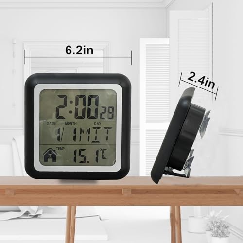 Digital Bathroom Shower Wall Clock, Indoor Waterproof Black Square Digital