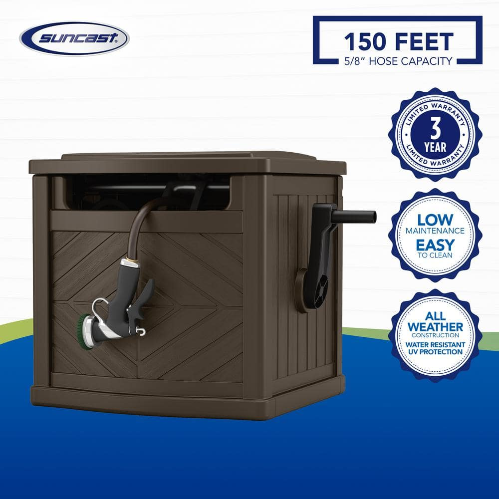 Portable Garden Hose Storage Box Outdoor Hideaway Reel 150 Ft