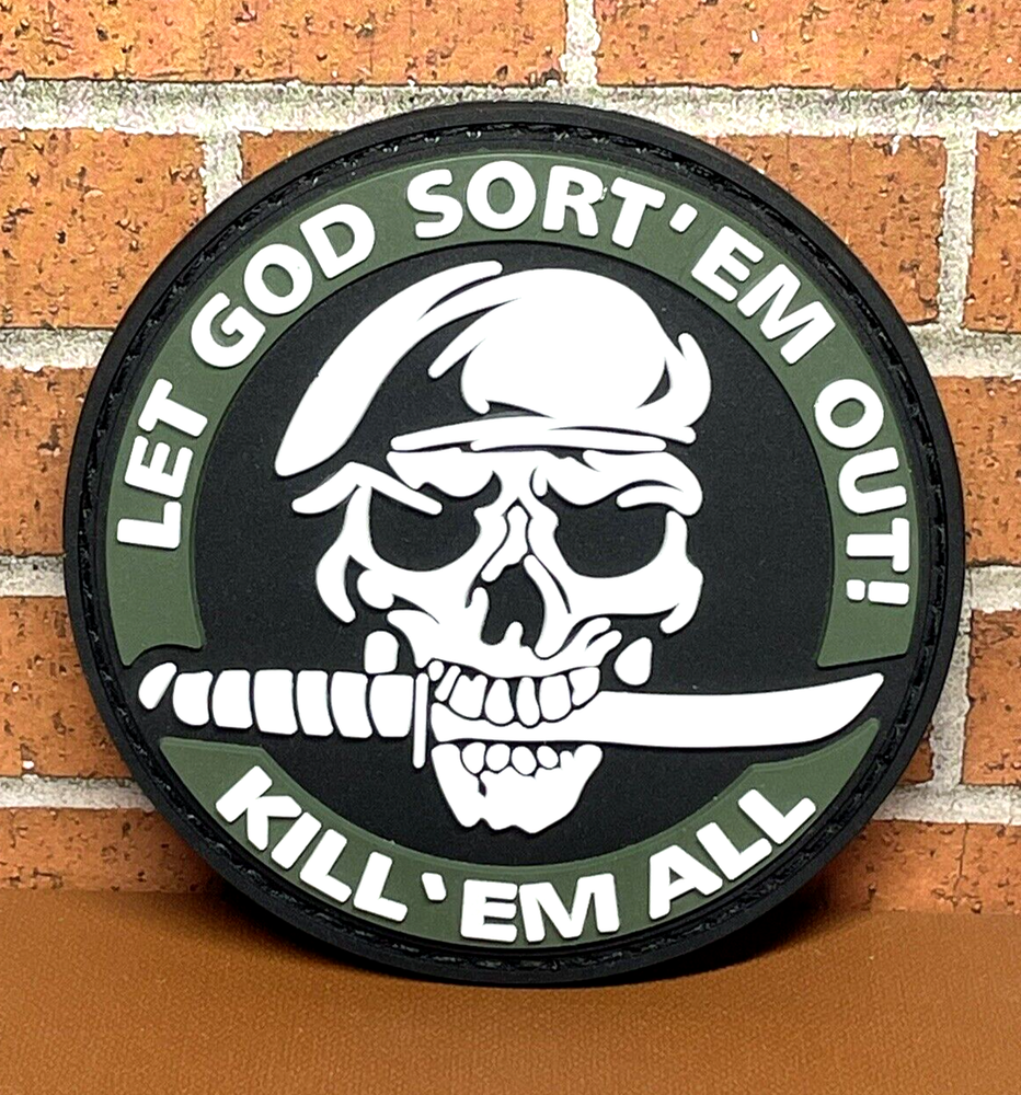 Skull PVC Patch - Tactical Morale Skull Knife Patch - Let God Sort' EM Out Patch