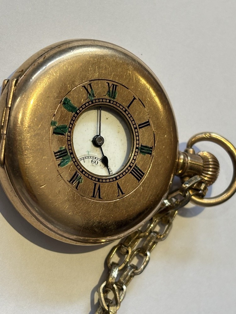 Gold Plated Half Hunter Pocket Watch & Chain.
