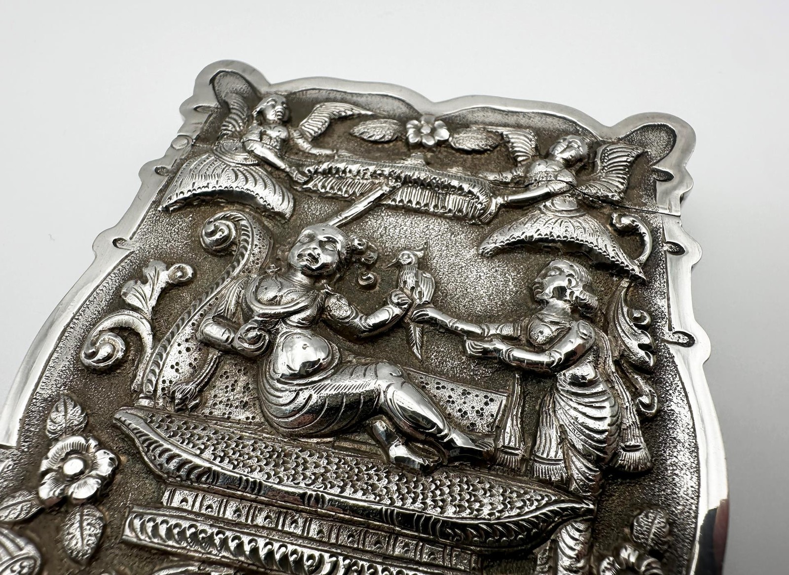 ANTIQUE INDIAN REPOUSE CARD CASE SILVER c1900 HASTINGS CHAPEL KOLKATA