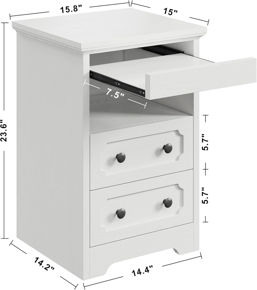 Night Stand, Modern Bedside Table with 2 Drawers, Open Shelf, End Table with Pul
