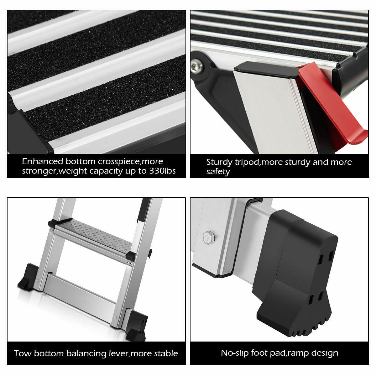 Aluminum Step Stool Folding Bench Work Platform Non-slip Drywall Ladder 330lbs