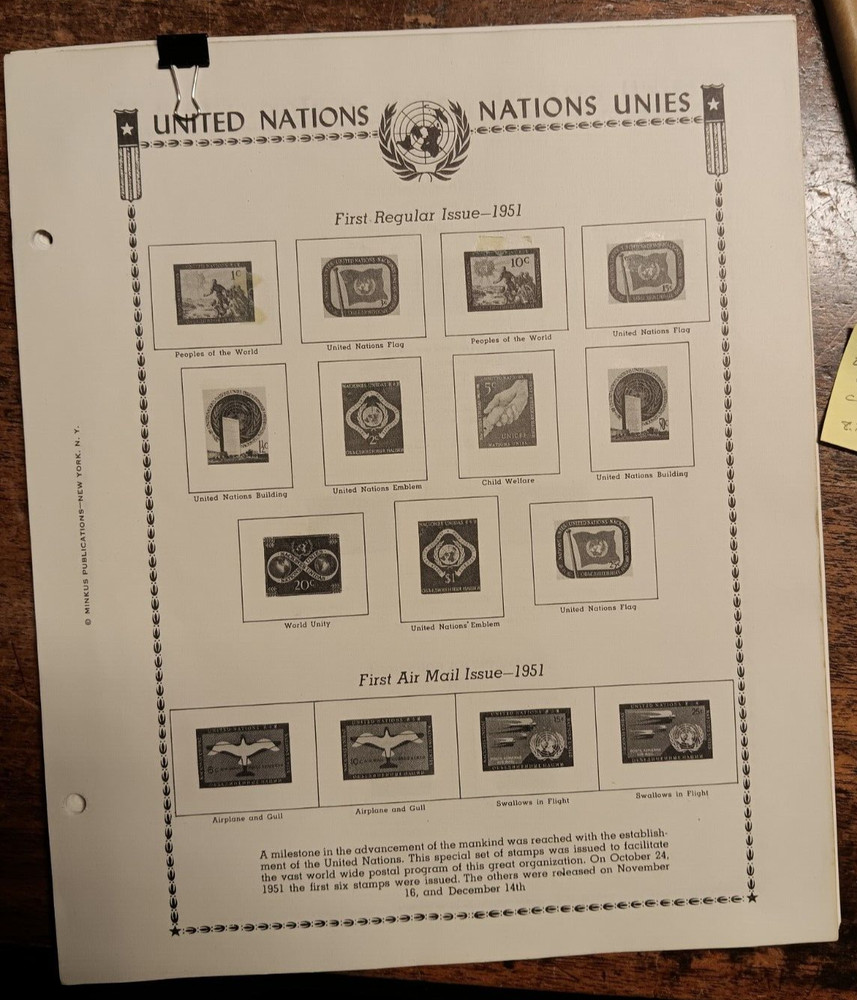 MINKUS Specialty pages for UNITED NATIONS...1951/66...25 two-hole pages