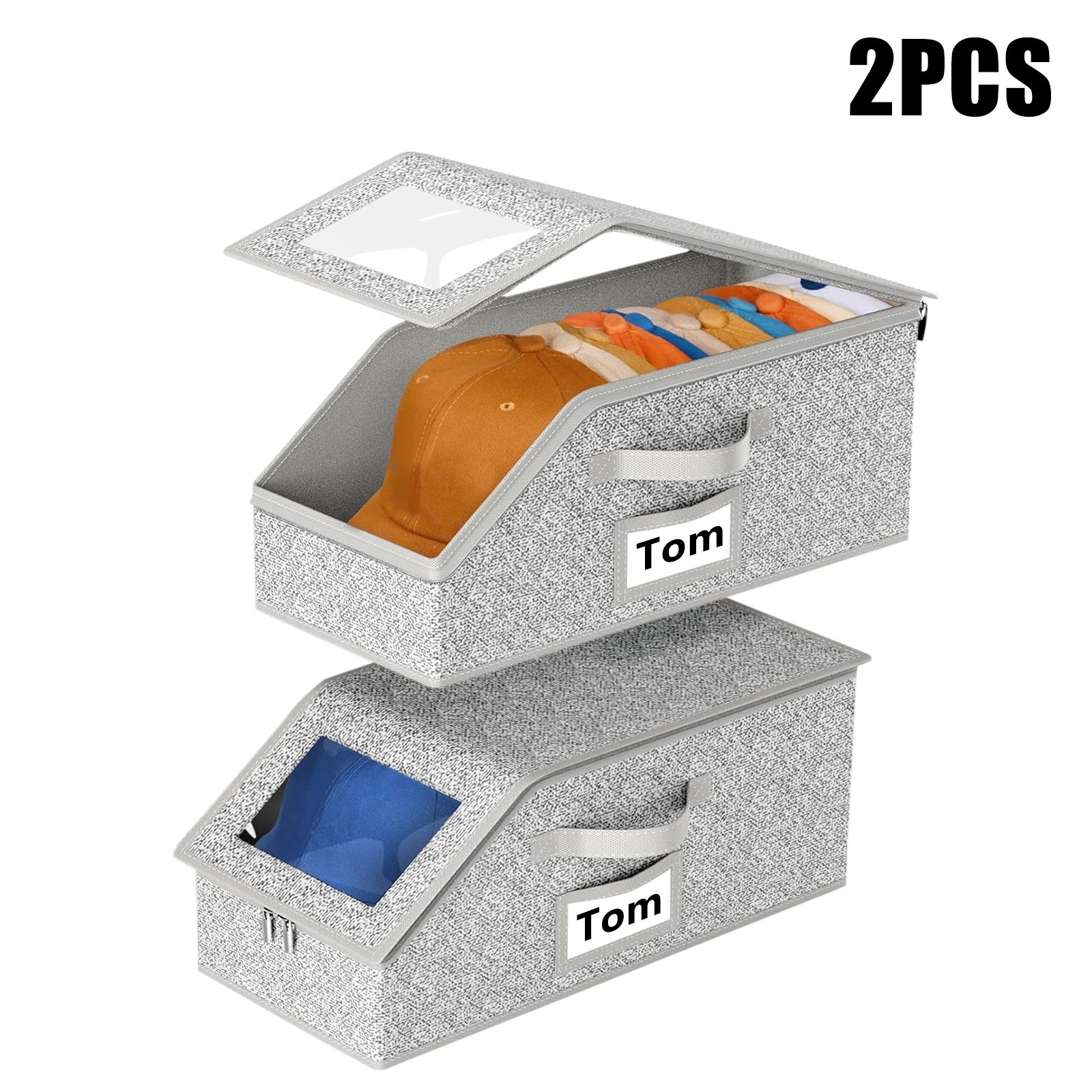 1/2x Stackable Hat Storage Organizer for Baseball Caps 24 Caps Hat Box with Lid