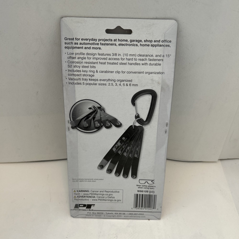 Performance Tool 5-Pc Offset Hex Key Set W86109 Low Profile, Metric