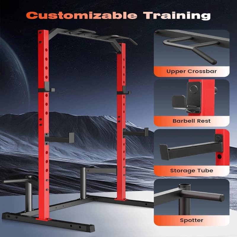 Adjustable Multi-Function Power Rack Power Cage Squat Rack w/Pull Up Bar&J-Hooks