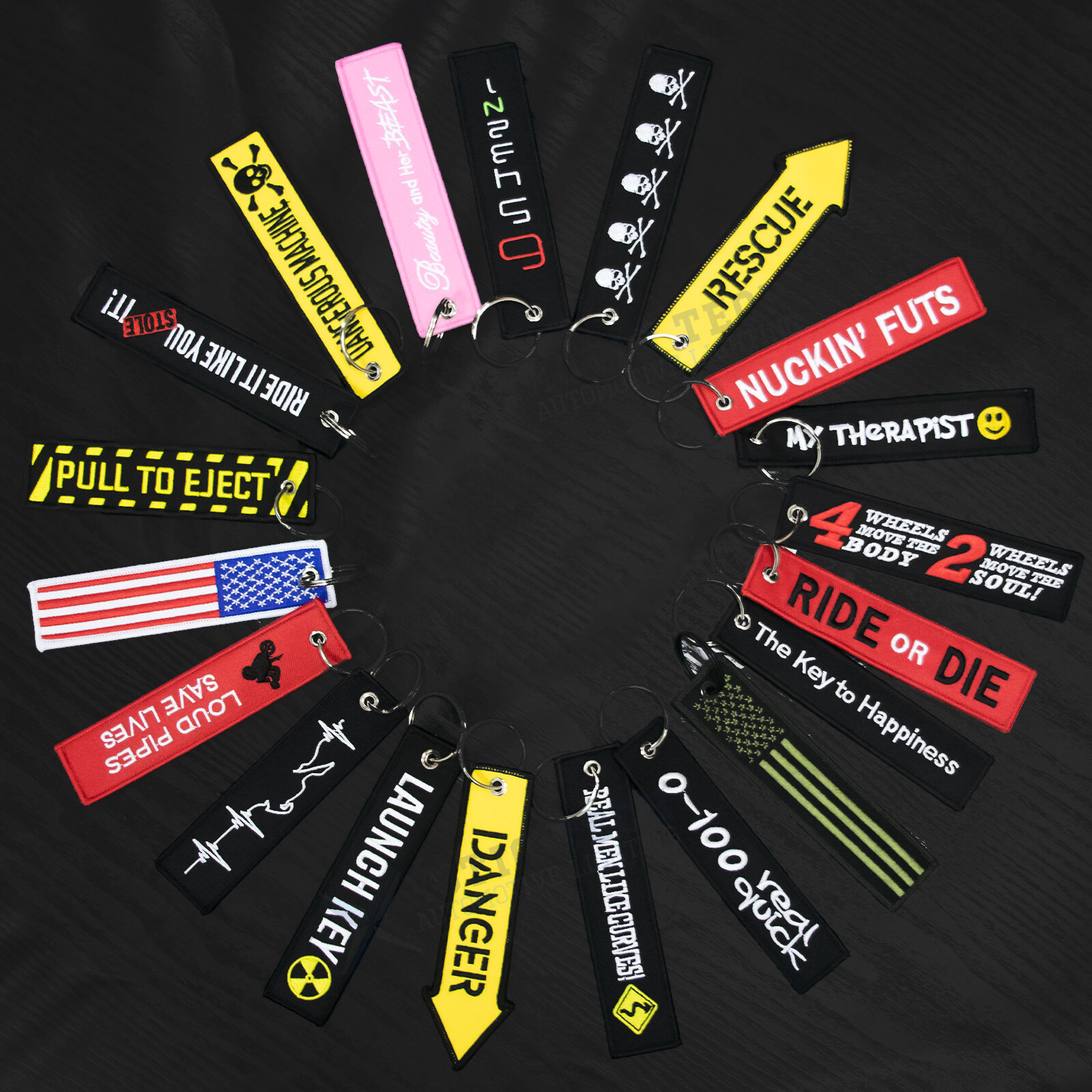 1PC Double Sided Embroidered Keychain Bike Motorcycle Key Ring Key Tag Belt Gift