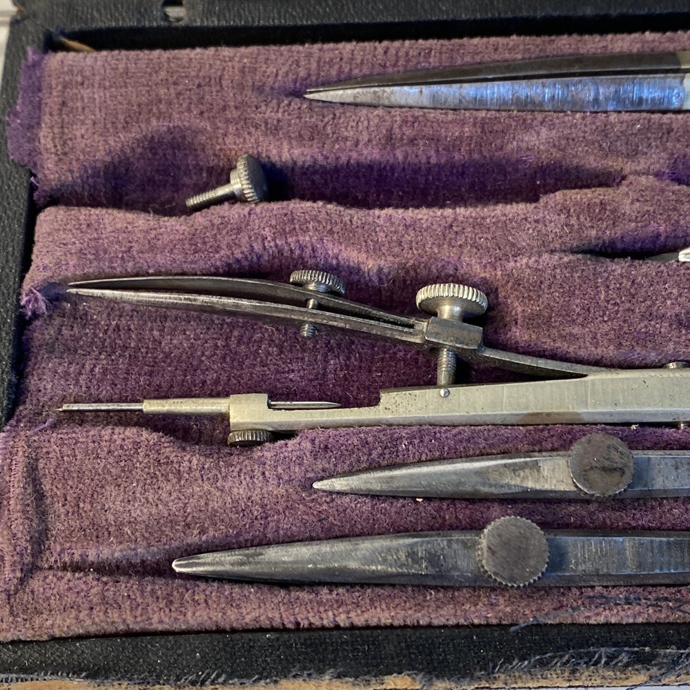 Antique Drafting Tool Kit In Hard Case