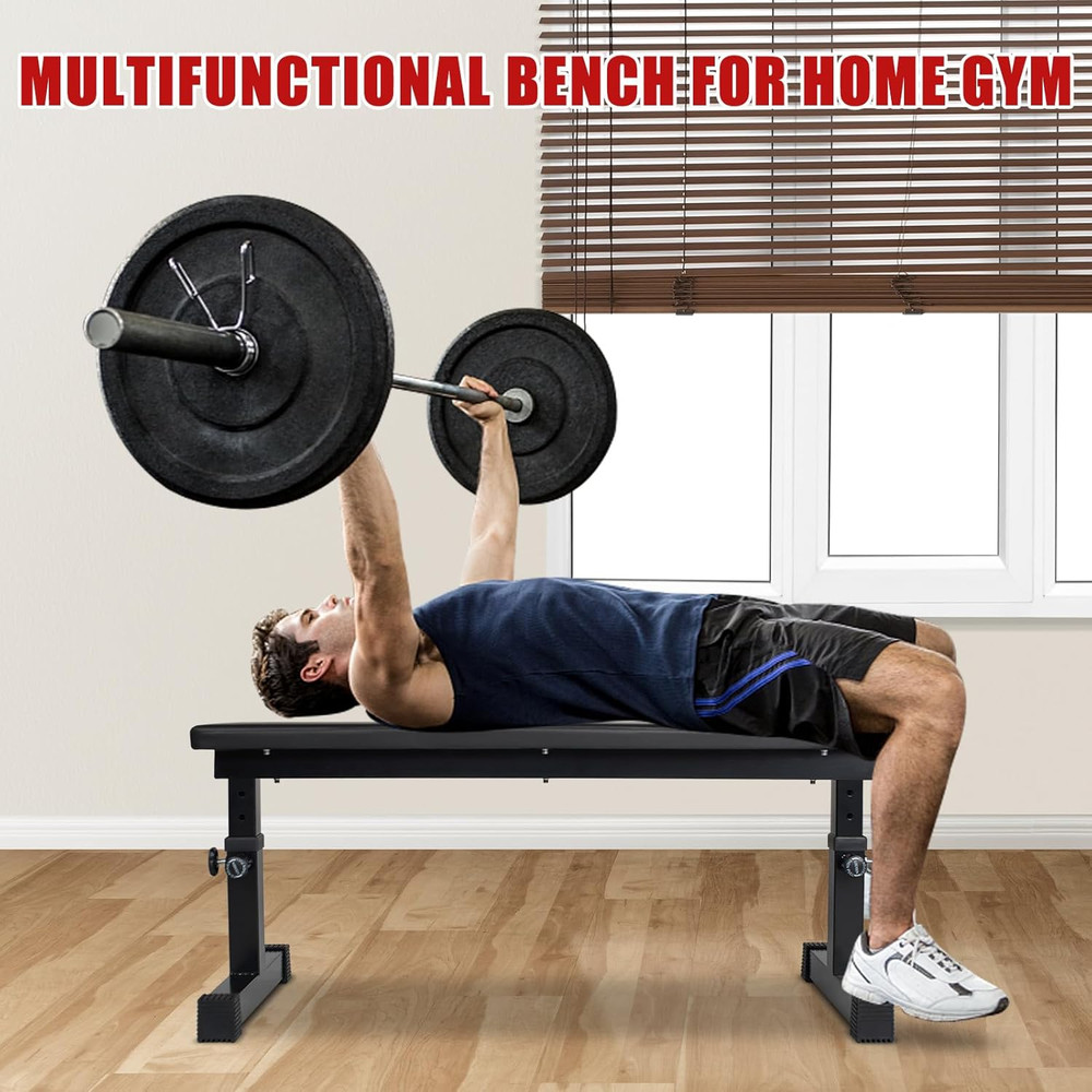 Flat Weight Bench, Utility Workout Adjustable Height Weight Bench Press with Thi