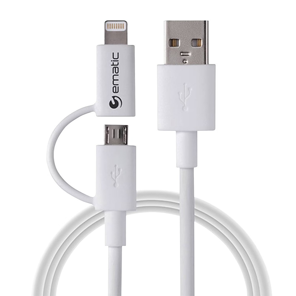 Ematic ELD320 3ft 2-in-1 Lightning & Micro USB Cable MFI Certified