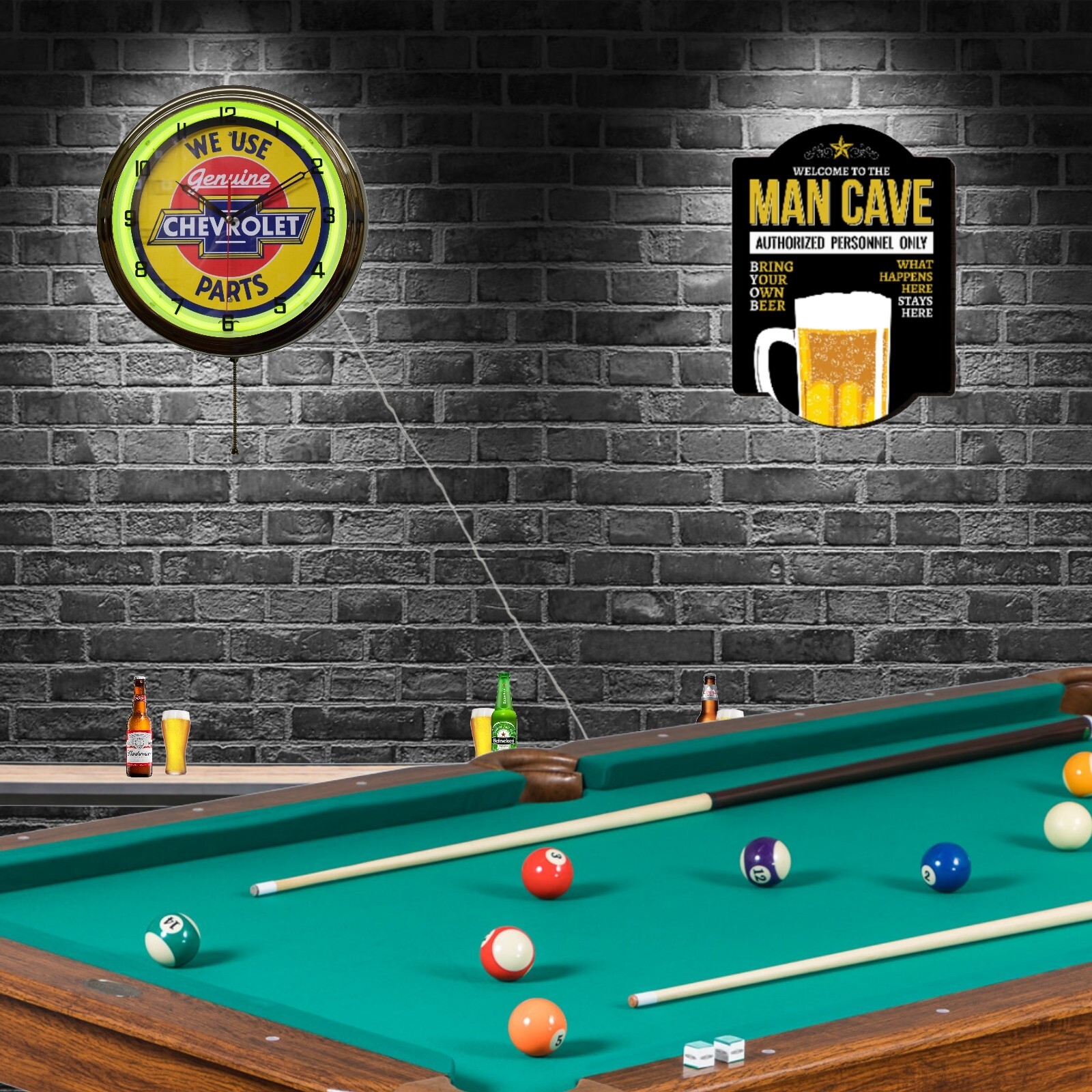 16" We Use Genuine Chevrolet Parts Sign Neon Clock Garage Decor (Yellow)