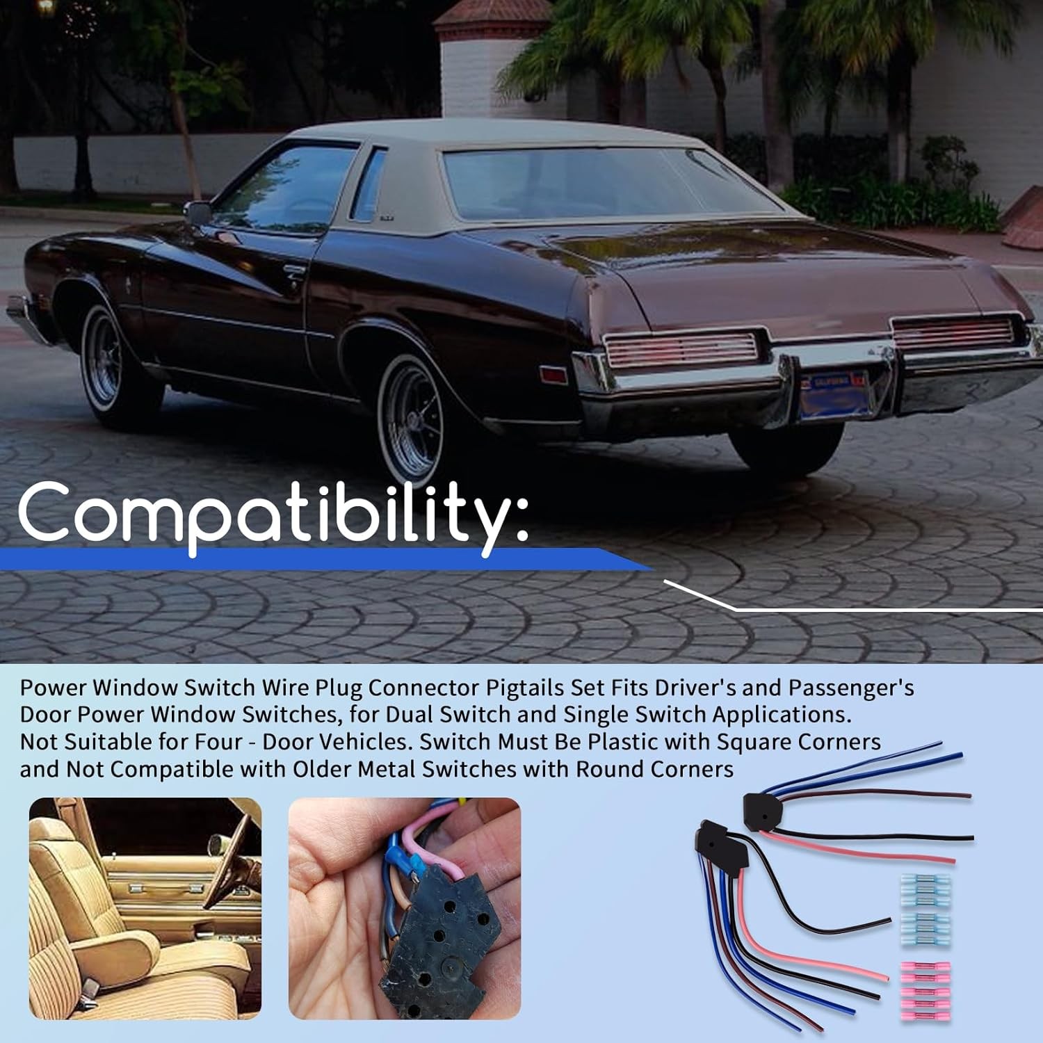 For 1981-87 GM Chevy Power Window Door Lock Switch Wire Pigtail Connector New