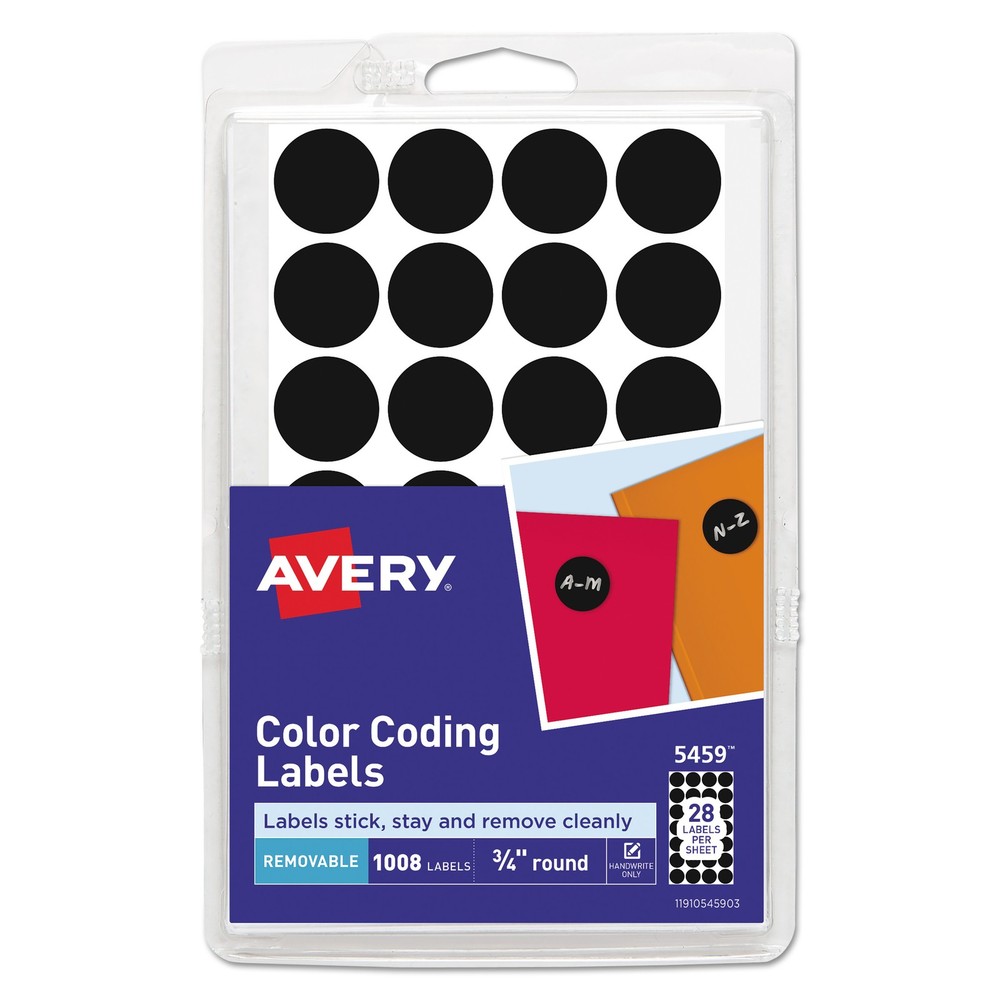 Avery® Handwrite Only Removable Round Color-Coding Labels, 3/4" dia, Black, 1008