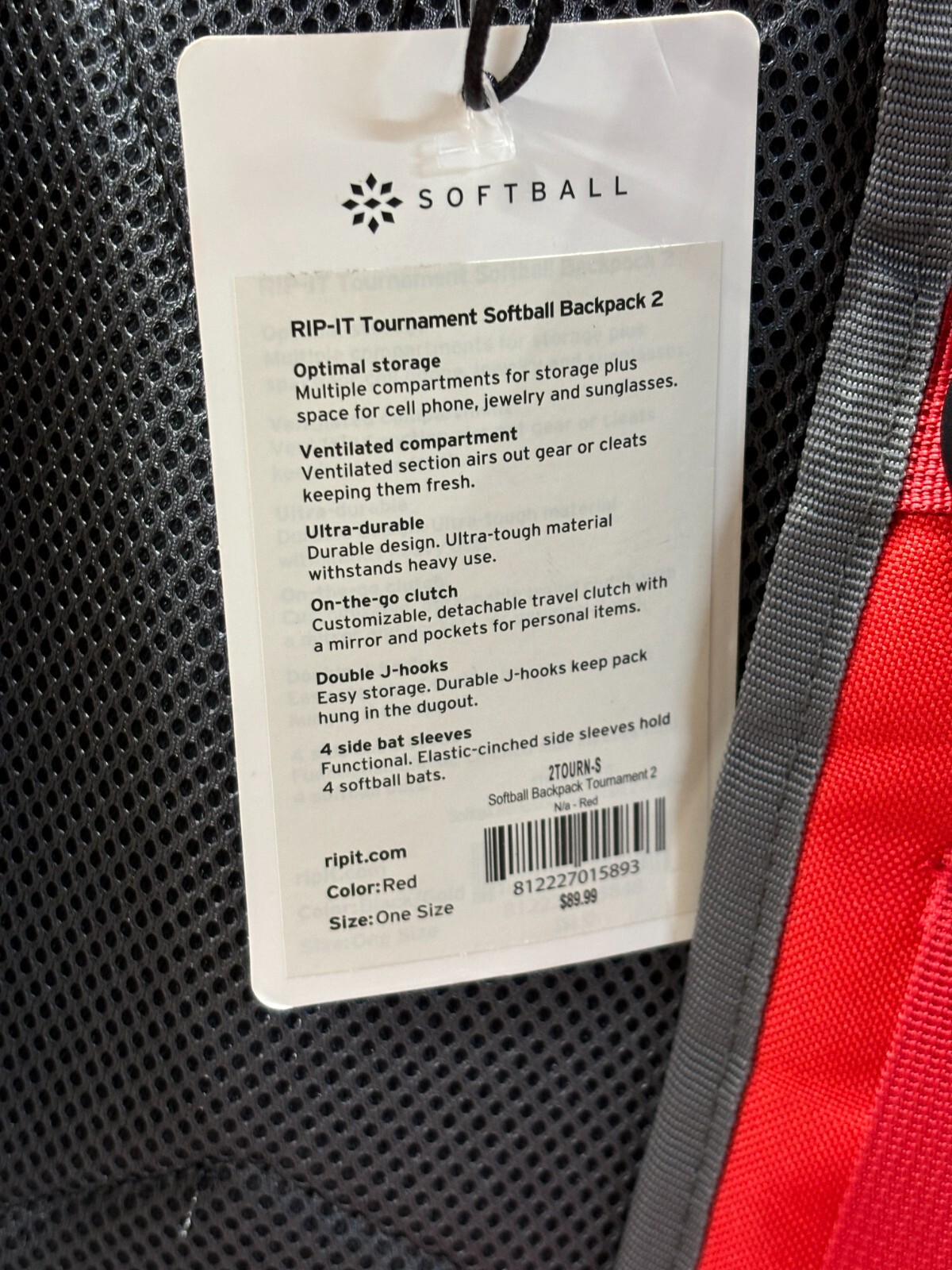 Rip-It Tournament Softball Backpack 2 - Red - NWT!