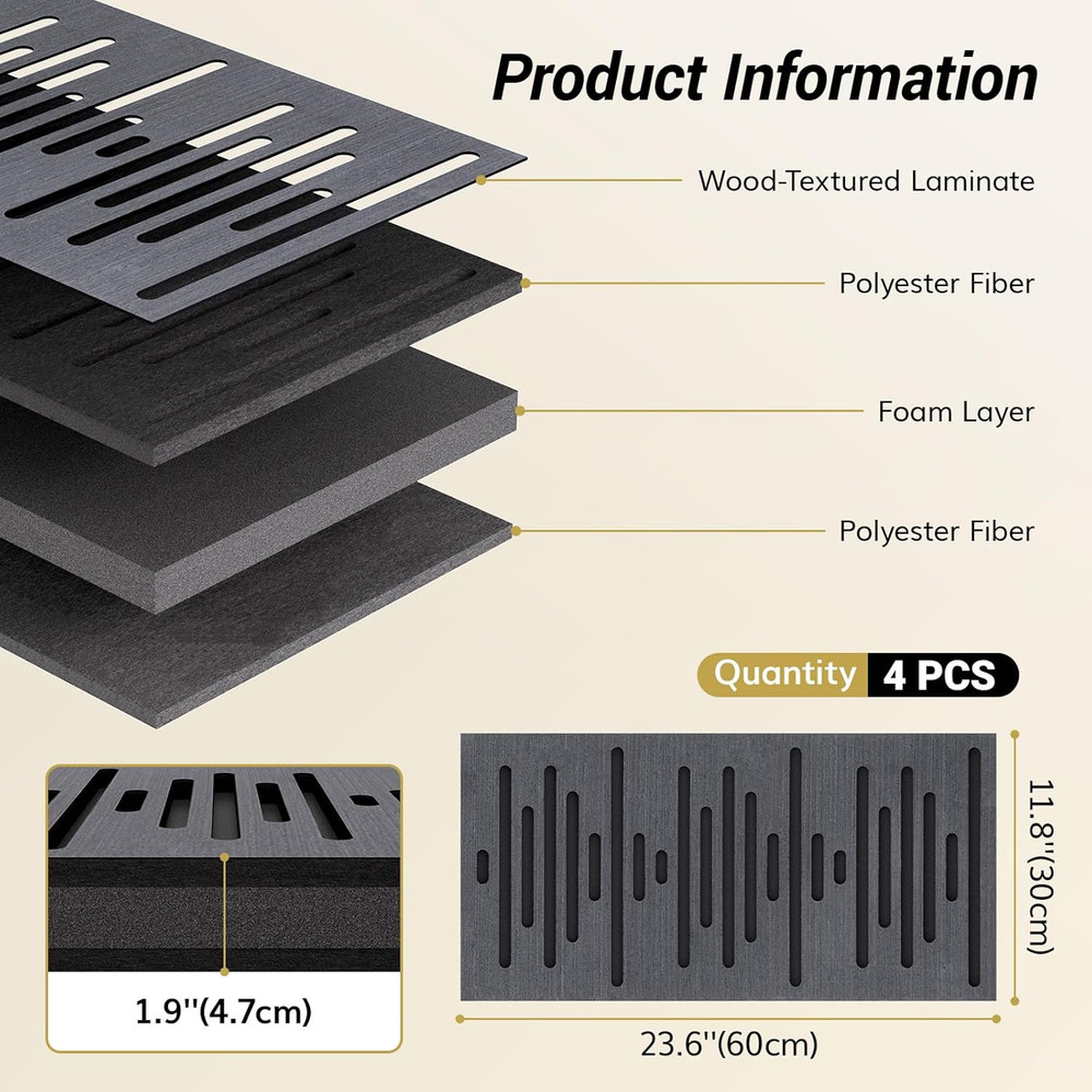 4-Pack 3D Acoustic Wood Wall Panels for Soundproofing and Echo Absorption