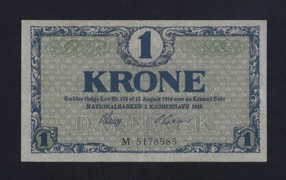 DENMARK 1 KRONE  1918 P-12 VF++