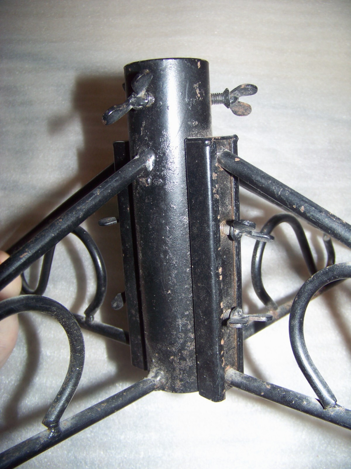 Rare 3pcs Antique Heavy Wrought Iron Patio Umbrella Stand 16" Sq FREE SHIP