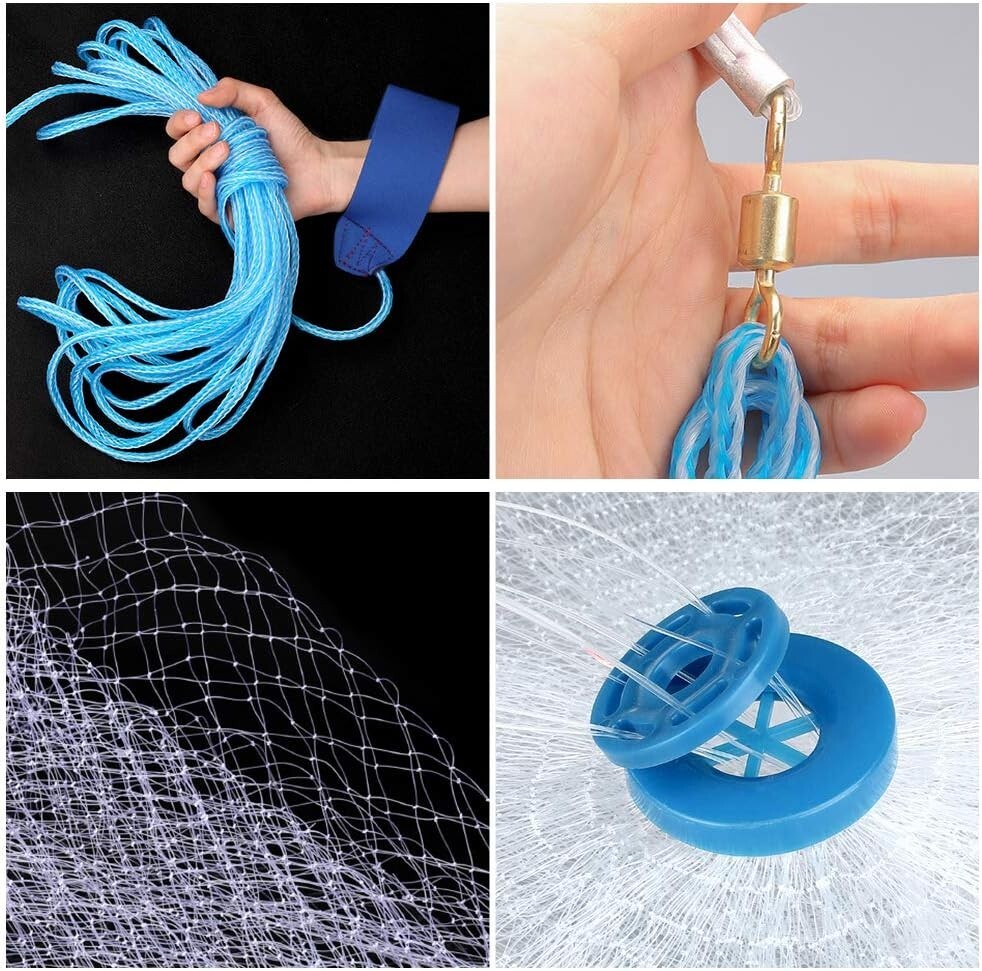 NEW 6/8/10/12/16FT Nylon Fishing Hand Cast Net Bait shrimp Easy Throw 1/2'' Mesh