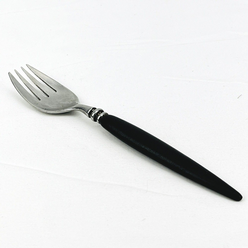 VTG Mid Century Guildcraft Forged Stainless Black Handle Pattern SS Flatware Set