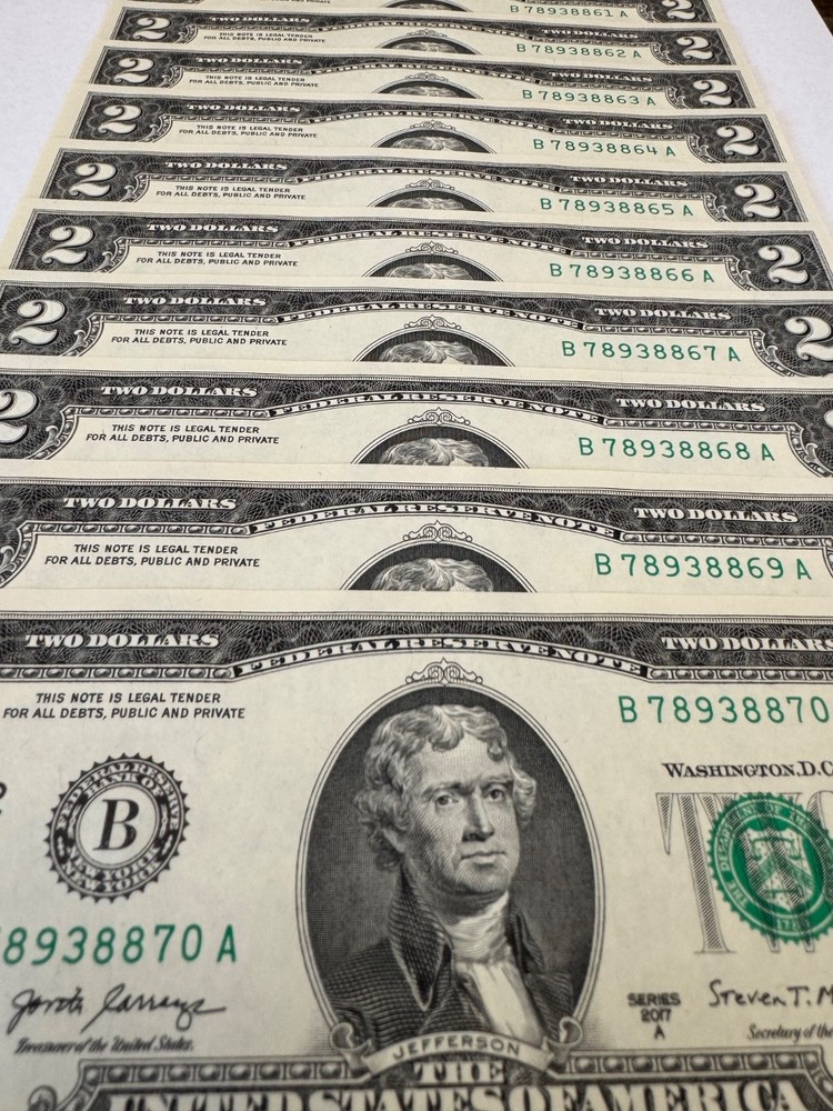 $2 Sequential Bills 5-Pack • UNC • Mint CRISP Notes - $10 Bundle