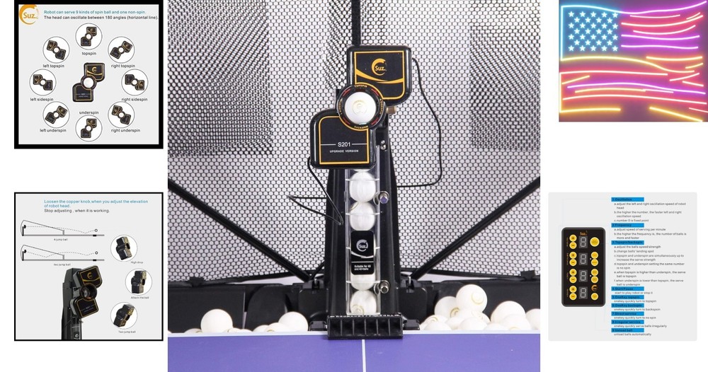 Table Tennis Robot with Net Ping Pong Ball Machine S201 Automatic Machine for...