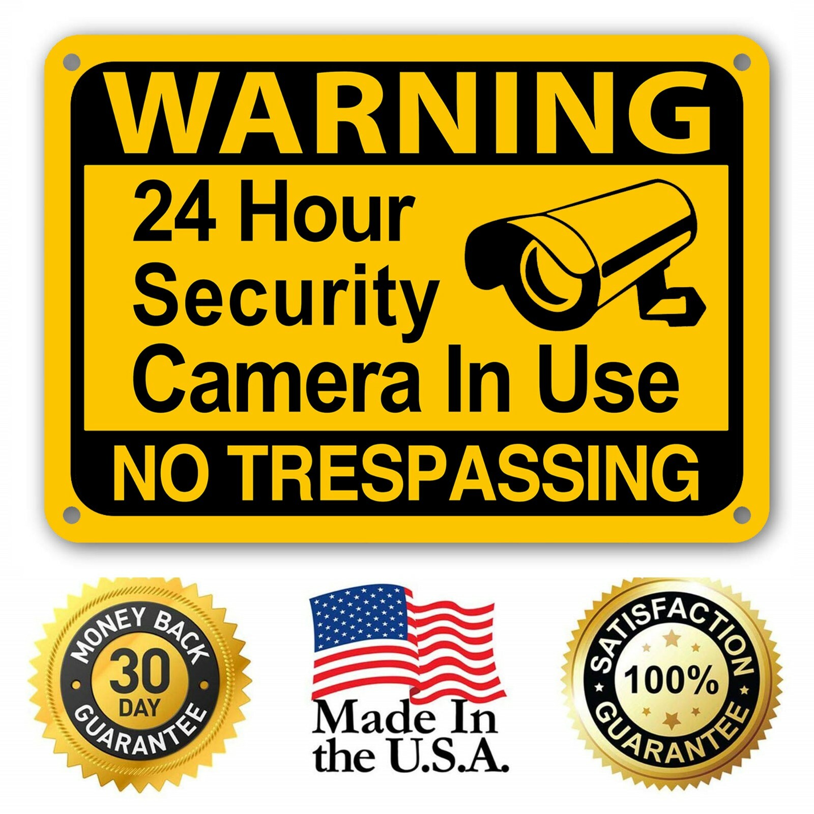Yellow Warning 24 hour video surveillance No Trespassing Home Security cctv Sign
