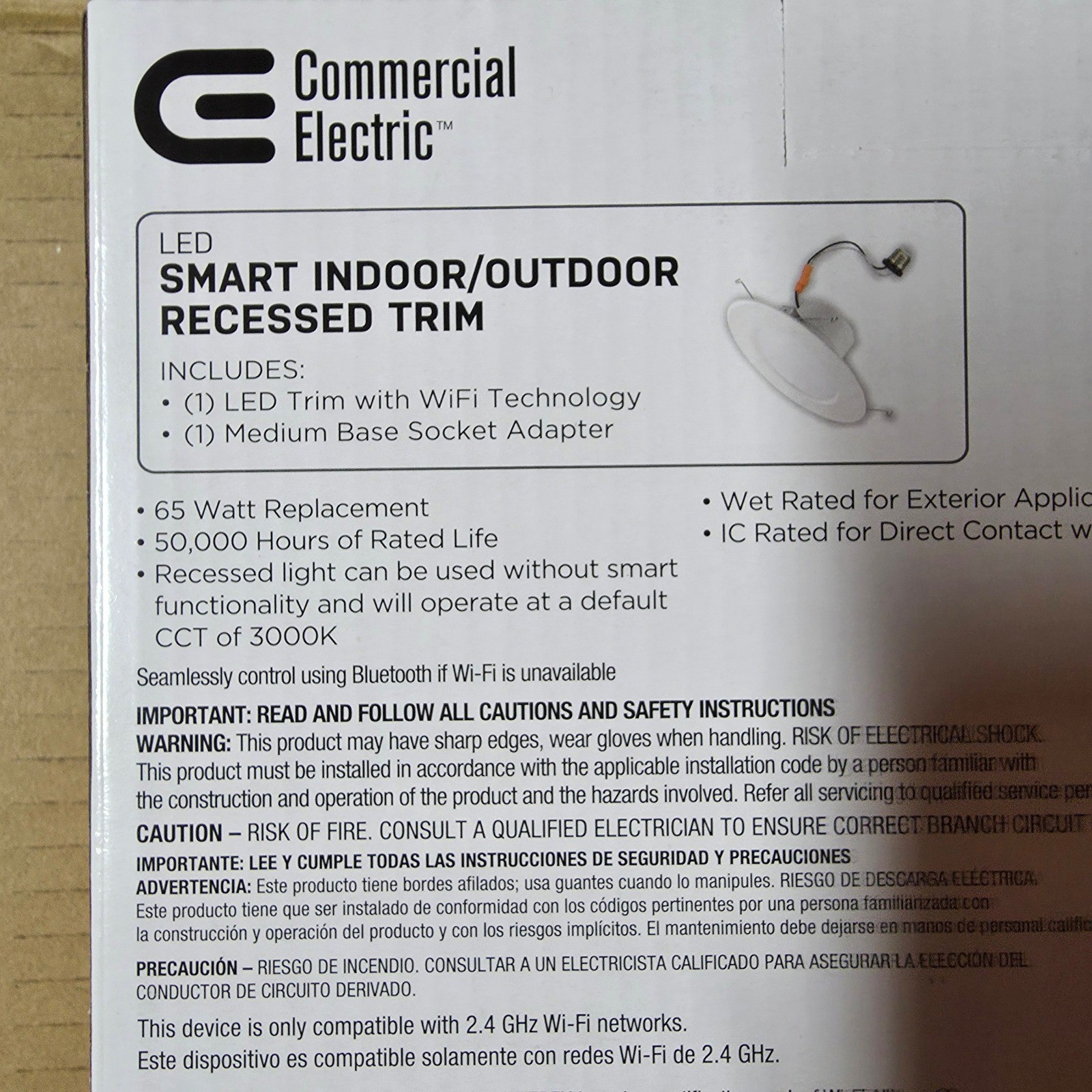 4 pk Commercial Electric Smart 5/6 in LED Recessed Trim White 538561010 Hubspace