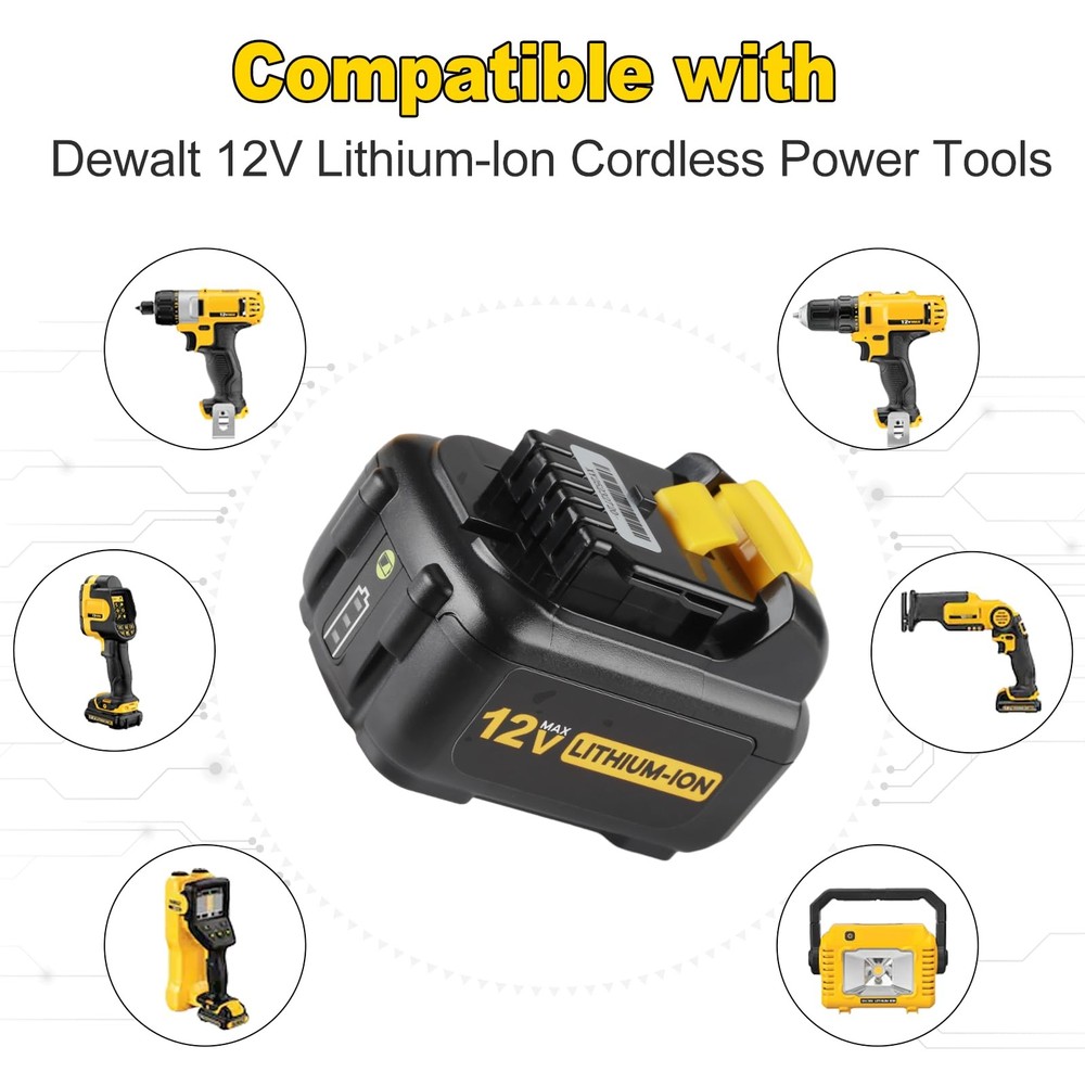 12V Battery Replacement for Dewalt Compatible with DCB120 DCB122 DCB124 DCB125
