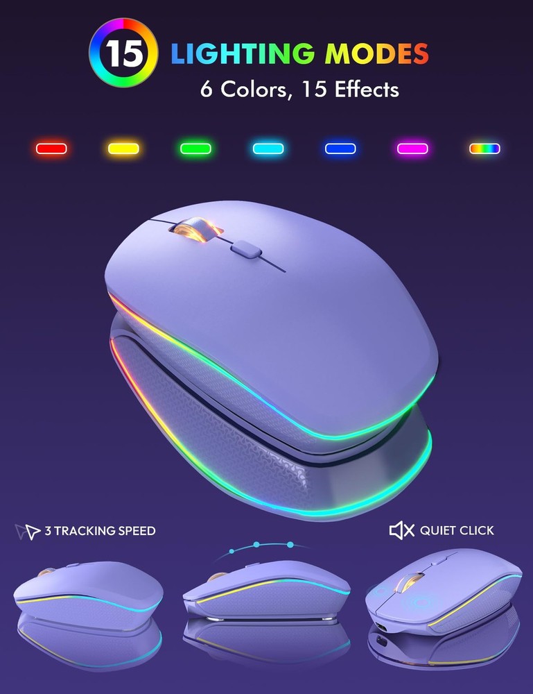 Wireless Keyboard and Mouse Combo, RGB Backlit, Rechargeable & Light Up Lette...