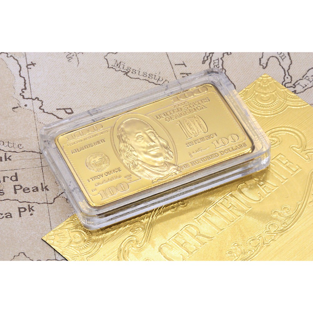 Ben Franklin $100 Gold-Layered Bar Ingot