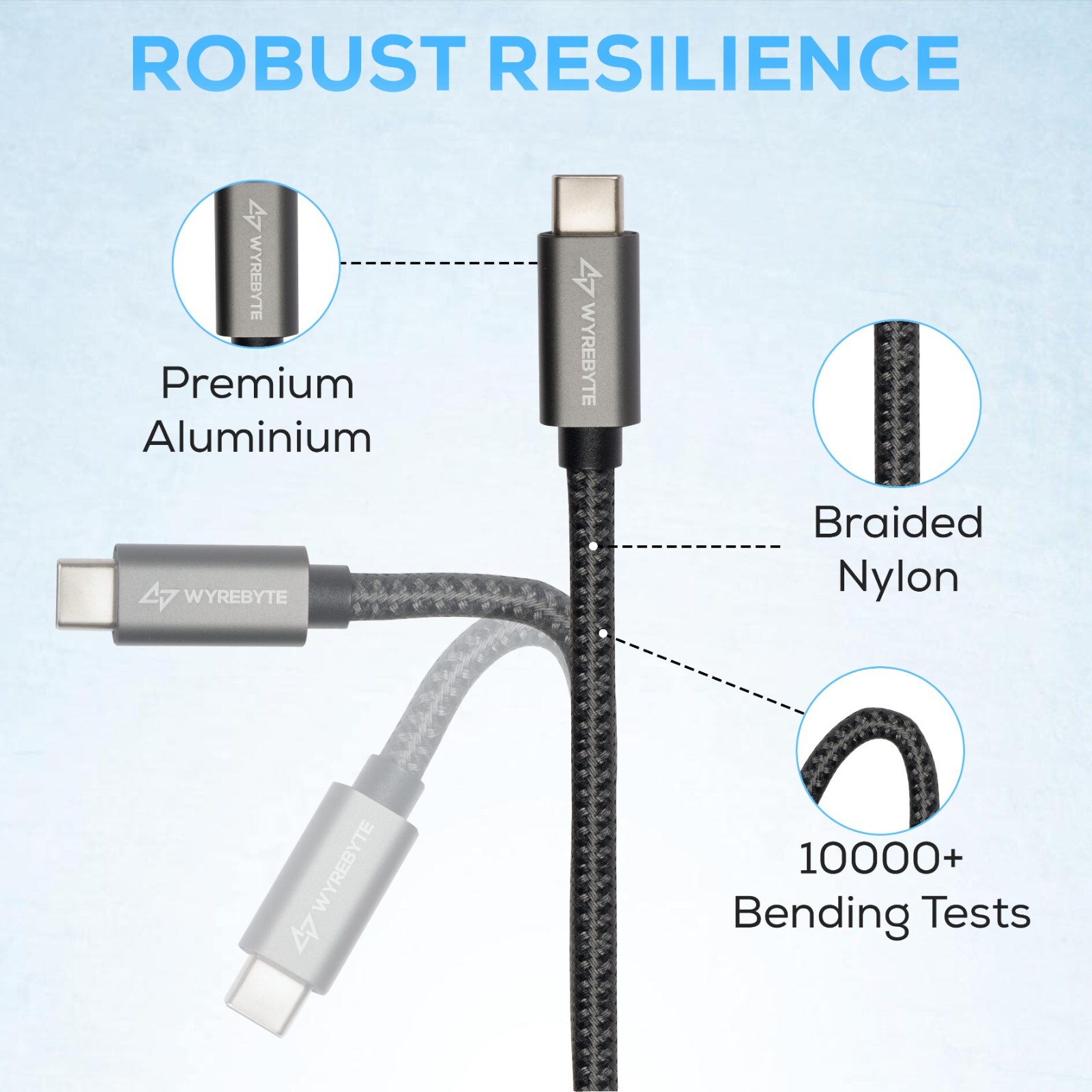 WyreByte | USB-C to USB-C 3.2 | 100W PD | 20 Gbps Data | 4K Video | USB-C Cable
