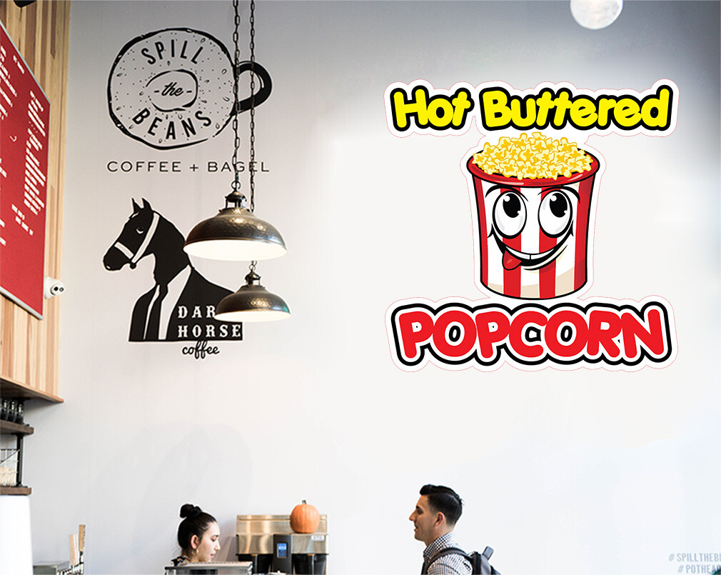Food Truck Decals Hot Buttered Popcorn Restaurant & Food Concession Sign Red