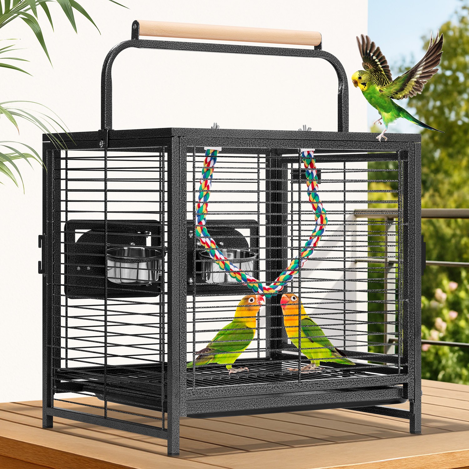 19'' Wrought Iron Bird Travel Carrier Cage Parrots Conures Lovebird Cockatiel