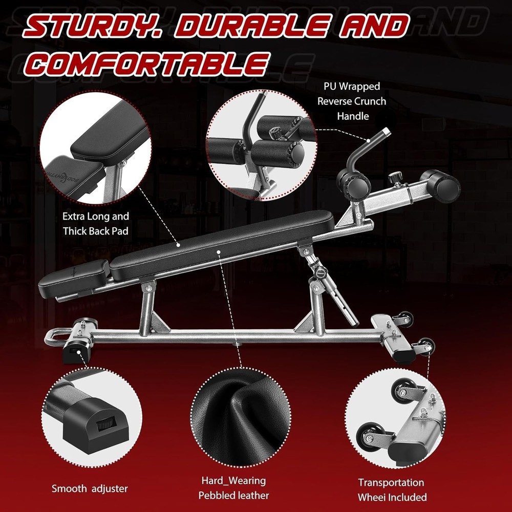 Professional Sit-Up Bench with 4 Adjustable Heights and Reverse Crunch Handle, A