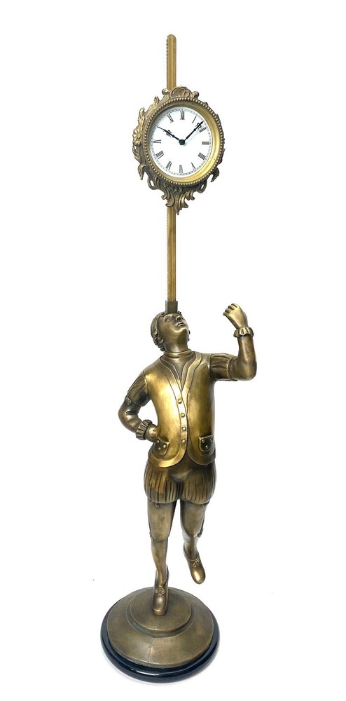 French Style Bronze Acrobat Figure Sawtooth Gravity Driven Falling Mantle Clock